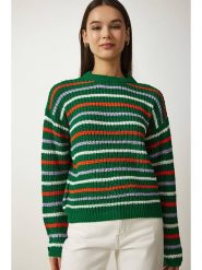 Happiness Istanbul Sweter w kolorze zielono-biało-pomarańczowym rozmiar: onesize. Białe swetry Happiness Istanbul, bez wzorów, ze splotem, bez ramiączek. Za 52.99 zł.