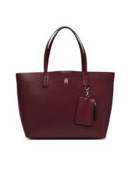 Tommy Hilfiger Torebka Th Icon Tote Mono AW0AW19004 Bordowy. Czerwone torebki klasyczne Tommy Hilfiger, bez wzorów, ze skóry, bez dodatków. Za 699.99 zł.