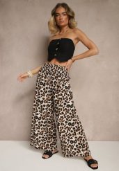 Czarno-Beżowe Panterkowe Spodnie z Wiskozy High Waist Ellilune. Czarne jeansy Renee, bez wzorów, z jeansu, biznesowe, z podwyższonym stanem. W wyprzedaży za 32.99 zł.