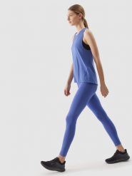 4F Legginsy treningowe z materiału z recyklingu damskie - granatowe XS. Niebieskie legginsy 4f, l, bez wzorów, z dzianiny, do biegania. W wyprzedaży za 69.99 zł.