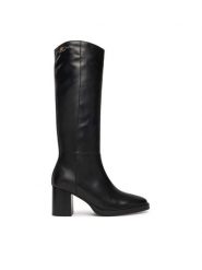 Tommy Hilfiger Kozaki Stacked Heel Leather Long Boot FW0FW08865 Czarny. Czarne kozaki Tommy Hilfiger, bez wzorów, ze skóry, bez obcasa, na słupku, bez zapięcia. Za 769.99 zł.