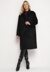 Czarny Płaszcz o Dwurzędowym Kroju z Kieszeniami Sileti. Czarne płaszcze Born2be, l, bez wzorów, z jeansu, eleganckie, bez kaptura. W wyprzedaży za 135.99 zł.