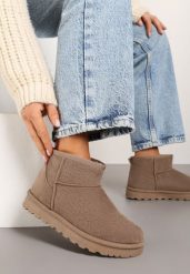 Ciemnobeżowe Płaskie Klasyczne Śniegowce z Ociepleniem Emiriellea. Brązowe śniegowce Born2be, bez wzorów, z jeansu, bez zapięcia. Za 79.99 zł.