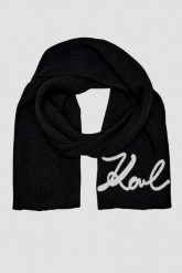 KARL LAGERFELD Czarny szalik damski Logo Signature z domieszką wełny. Czarne szaliki i kominy KARL LAGERFELD, na zimę, bez wzorów, z wełny, klasyczne. W wyprzedaży za 370.99 zł.