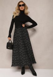Czarna Rozkloszowana Spódnica Trapezowa Maxi z Dzianiny Broffe. Czarne spódnice Renee, bez wzorów, z dzianiny, maxi, rozkloszowane. W wyprzedaży za 111.99 zł.