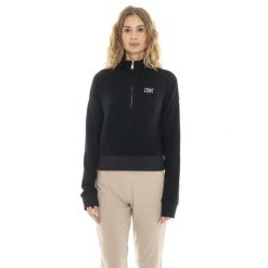 Bluza z zamek błyskawiczny na co dzień na siłownię. Czarne bluzy LEONE 1947 APPAREL, bez wzorów, z elastanu, bez kaptura, na fitness i siłownię. W wyprzedaży za 164.19 zł.