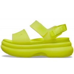 Sandały Crocs Soho Frosted Y Strap Sandal W Damskie. Zielone sandały Crocs, bez wzorów, z materiału, bez obcasa, bez zapięcia. Za 289.99 zł.