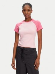 Juicy Couture T-Shirt Contrast JCWCT125307 Różowy Slim Fit. Czerwone t-shirty Juicy Couture, xs, bez wzorów, z bawełny, bez kołnierzyka, bez ramiączek. Za 119.99 zł.
