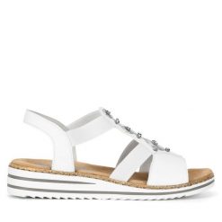 Sandały Rieker. Białe sandały Rieker, bez wzorów, bez obcasa, na płaskiej podeszwie, bez zapięcia. Za 299.99 zł.