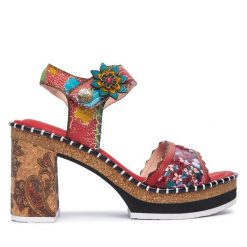 Sandały Laura Vita. Czerwone sandały LAURA VITA, bez wzorów, bez obcasa, na słupku, bez zapięcia. Za 459.99 zł.