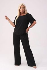 Elegancki czarny komplet Rosa bluzka i spodnie na wesele PLUS SIZE XXL. Czarne bluzki Moda Size Plus Iwanek, plus size, bez wzorów, z elastanu, biznesowe, bez kołnierzyka, plus size, bez ramiączek. Za 489.90 zł.