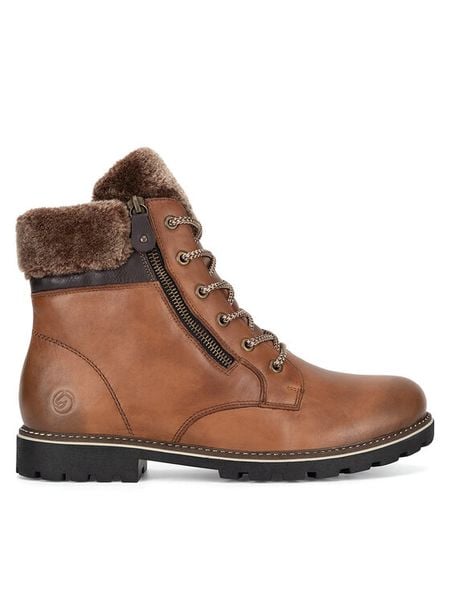 Remonte Trzewiki D8463-25 Brązowy. Brązowe botki Remonte, bez wzorów, ze skóry, bez obcasa, na płaskiej podeszwie, bez zapięcia. Za 431.00 zł.