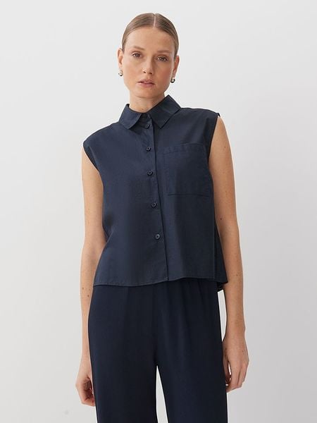 Someday Bluzka w kolorze granatowym rozmiar: 40. Niebieskie bluzki someday., bez wzorów, z bawełny, bez kołnierzyka, bez ramiączek. Za 109.26 zł.