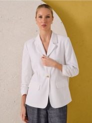 Marynarka z domieszką lnu - biały. Białe marynarki i żakiety Sinsay, l, bez wzorów, bez ramiączek. Za 69.99 zł.