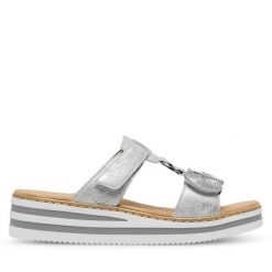 Klapki Rieker. Szare klapki Rieker, bez wzorów, bez obcasa, bez zapięcia. Za 309.99 zł.