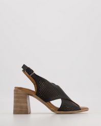 SANDAŁY NA SŁUPKU 220A308 BLACK. Czarne sandały Venezia, bez wzorów, ze skóry, bez obcasa, na słupku, bez zapięcia. Za 229.00 zł.