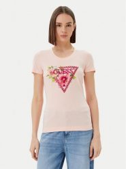 Guess T-Shirt W5GI10 J1314 Różowy Slim Fit. Czerwone t-shirty Guess, xl, z aplikacjami, z bawełny, bez kołnierzyka, bez ramiączek. Za 169.99 zł.