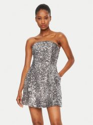 BARDOT Sukienka koktajlowa 59333DB1 Srebrny Slim Fit. Szare sukienki Bardot, bez wzorów, z syntetyku, wizytowe, bez kołnierzyka, bez ramiączek. Za 479.99 zł.
