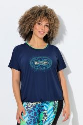 Damskie Bluzka funkcyjna elastyczny dół okrągły dekolt bez rękawów. Niebieskie t-shirty sportowe Ulla Popken, plus size, bez wzorów, z elastanu, bez ramiączek. Za 199.99 zł.