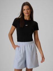 4F T-shirt slim gładki damski - czarny XS. Czarne t-shirty sportowe 4f, xs, bez wzorów, z materiału, bez ramiączek, na fitness i siłownię. Za 49.99 zł.