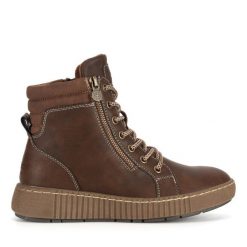 Botki Go Soft. Brązowe botki GO SOFT, bez wzorów, bez obcasa, na płaskiej podeszwie, bez zapięcia. Za 159.99 zł.