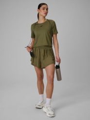 4F Spodenki treningowe szybkoschnące damskie - oliwkowe XL. Brązowe szorty sportowe 4f, bez wzorów, z podwyższonym stanem. Za 129.99 zł.