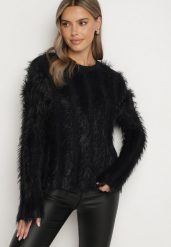 Czarny Sweter z Dłuższym Włosiem z Domieszką Wełny Liashira. Czarne swetry Born2be, bez wzorów, z jeansu, eleganckie, bez ramiączek. W wyprzedaży za 84.99 zł.