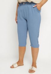 Niebieskie Spodnie z Gumką w Pasie 7/8 Tenimira. Niebieskie jeansy Born2be, plus size, bez wzorów, z jeansu, eleganckie. Za 69.99 zł.