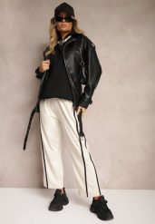 Jasnobeżowe Spodnie z Wiskozą High Waist o Szerokim Kroju Ozdobione Lamówką Lulora. Brązowe jeansy Renee, l, bez wzorów, z jeansu, z podwyższonym stanem, długie. W wyprzedaży za 39.99 zł.