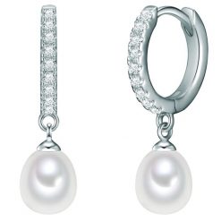 Valero Pearls Srebrne kolczyki kreole srebro wysokiej próby Cyrkonia Perła hodowlana słodkowodna żółte złoto Kolczyki koła 1 ct Damski. Szare kolczyki Valero Pearls, z cyrkonią, srebrne. Za 359.99 zł.