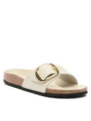 Birkenstock Klapki Madrid 1025298 Beżowy. Brązowe klapki Birkenstock, bez wzorów, z lakierowanej skóry, bez obcasa, bez zapięcia. Za 629.99 zł.