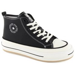 Trampki damskie na platformie delikatnie ocieplone czarne Big Star OO274062. Czarne trampki bez wzorów, z polaru, retro, bez zapięcia. Za 194.04 zł.