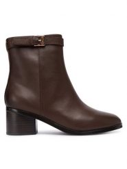 Tommy Hilfiger Botki Th Buckle Riding Mid Heel Bootie FW0FW08859 Brązowy. Brązowe botki Tommy Hilfiger, bez wzorów, ze skóry, bez obcasa, na słupku, bez zapięcia. Za 599.99 zł.
