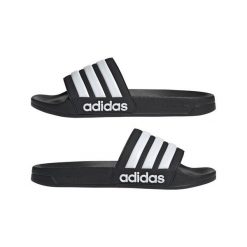 Klapki adidas Adilette Shower Slider. Białe klapki adidas, bez wzorów, sportowe, bez obcasa, bez zapięcia. Za 111.00 zł.