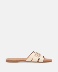 BEŻOWE KLAPKI Z KLAMRĄ 166M2 BEIGE. Brązowe klapki Venezia, bez wzorów, ze skóry, bez obcasa, bez zapięcia. Za 289.00 zł.