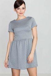 Szara Pikowana Sukienka z Krótkim Rękawem. Szare sukienki Katrus, l, bez wzorów, z dzianiny, bez kołnierzyka, bez ramiączek, mini. Za 249.00 zł.