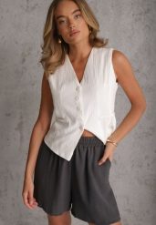 Szare Szorty Casual High Waist na Lato Bogate w Wiskozę Ismina. Szare szorty Renee, bez wzorów, z materiału, casualowe. Za 29.99 zł.