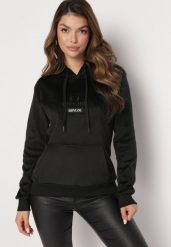 Czarna Welurowa Bluza Kangurka z Polarową Podszewką i Napisem Memisia. Czarne bluzy z kapturem Born2be, l, bez wzorów, z polaru. W wyprzedaży za 93.49 zł.