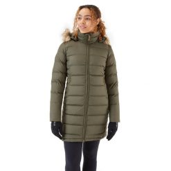 Płaszcz puchowy damski Rab Deep Cover Down Parka z kapturem. Zielone płaszcze RAB, bez wzorów, z puchu, z kapturem. Za 799.99 zł.