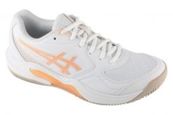 Buty do tenisa damskie, Gel-Dedicate 9 Clay. Białe buty treningowe ASICS, bez wzorów, z materiału, przed kostkę, bez zapięcia, tenisowe. Za 289.99 zł.