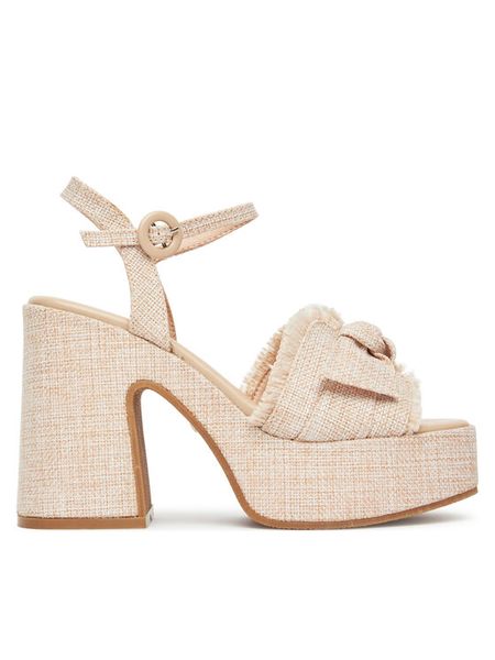 DeeZee Sandały F23858-35 Beżowy. Brązowe sandały DeeZee, bez wzorów, z materiału, bez obcasa, na słupku, bez zapięcia. Za 159.99 zł.