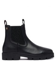 Tommy Hilfiger Sztyblety Th Monogram Leather Chelsea Boot FW0FW09562 Czarny. Czarne botki Tommy Hilfiger, bez wzorów, ze skóry, bez obcasa, na płaskiej podeszwie, bez zapięcia. Za 699.99 zł.