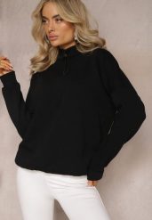 Czarna Ocieplana Bluza Bawełniana z Półgolfem Heraia. Czarne bluzy Renee, bez wzorów, z bawełny, casualowe, bez ramiączek, bez kaptura. W wyprzedaży za 79.99 zł.