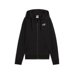 Damska rozpinana bluza z kapturem i małym logo ESS Comfort PUMA Black. Czarne bluzy Puma, s, bez wzorów, z dzianiny, eleganckie, bez ramiączek, z kapturem. Za 179.99 zł.