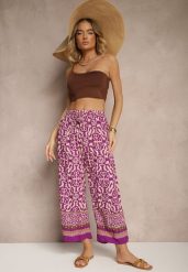 Fioletowe Szerokie Spodnie Culottes z Bawełny w Ornamentalny Print Lisanella. Fioletowe jeansy Renee, bez wzorów, z bawełny, eleganckie. W wyprzedaży za 20.99 zł.