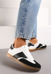 Czarno-Białe Sneakersy Tenisówki o Klasycznym Fasonie Do Kostki Satrama. Czarne trampki Born2be, bez wzorów, z jeansu, eleganckie, bez zapięcia. W wyprzedaży za 72.24 zł.