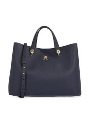Tommy Hilfiger Torebka Th Emblem Satchel AW0AW15177 Granatowy. Niebieskie torebki klasyczne Tommy Hilfiger, bez wzorów, ze skóry, bez dodatków. Za 899.99 zł.