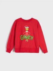 Bluza Grinch - czerwony. Czerwone bluzy Sinsay, l, bez wzorów, bez kaptura, do biegania. Za 49.99 zł.