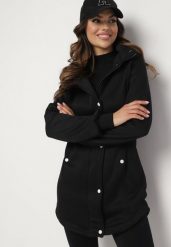 Czarna Długa Bluza z Bawełną i Kapturem Zapinana na Napy Corida. Czarne bluzy Born2be, l, bez wzorów, z bawełny, eleganckie, bez ramiączek, z kapturem. W wyprzedaży za 93.49 zł.