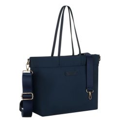 Shopperka damska w granatowym kolorze zamykana klipsem magnetycznym Peterson PTN JN-10. Torebki klasyczne Peterson, bez wzorów, z nylonu, do ręki, bez dodatków. Za 119.99 zł.